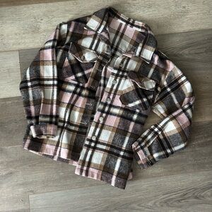 Pink and Brown Plaid Shacket Jacket